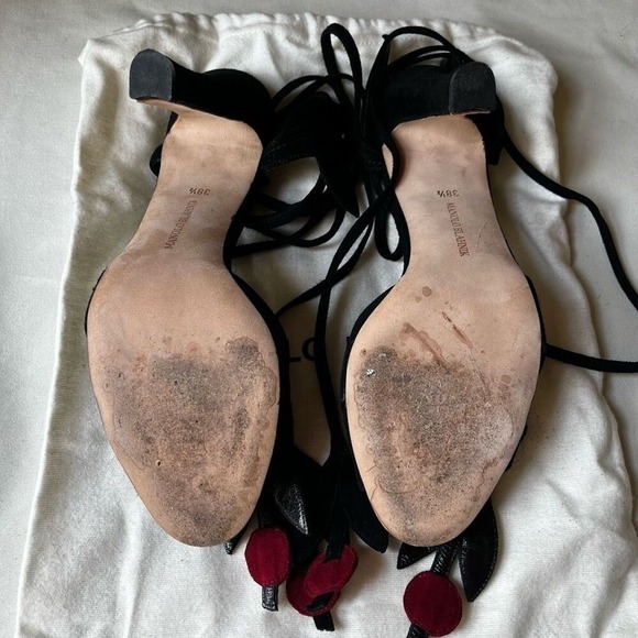 Manolo Blahnik Cherry Lace-Up Sandals 38.5 Black Suede Ivy Shoe 2003 Remake - Picture 11 of 16